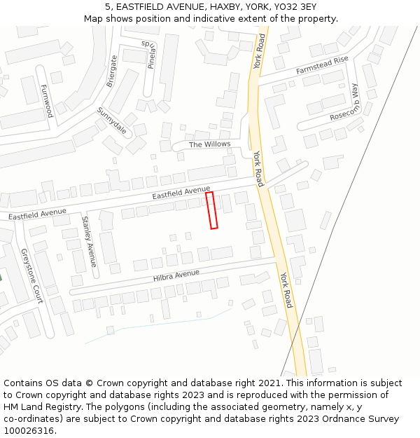 5, EASTFIELD AVENUE, HAXBY, YORK, YO32 3EY: Location map and indicative extent of plot