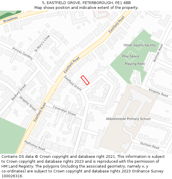 5, EASTFIELD GROVE, PETERBOROUGH, PE1 4BB: Location map and indicative extent of plot