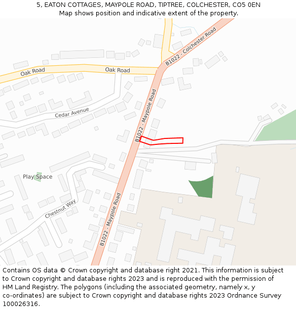 5, EATON COTTAGES, MAYPOLE ROAD, TIPTREE, COLCHESTER, CO5 0EN: Location map and indicative extent of plot