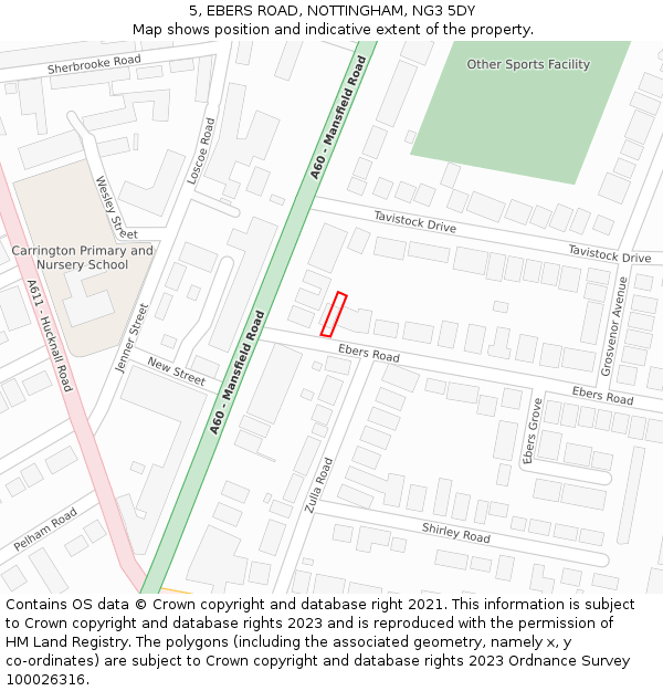 5, EBERS ROAD, NOTTINGHAM, NG3 5DY: Location map and indicative extent of plot