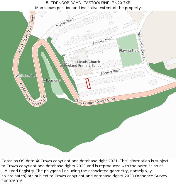 5, EDENSOR ROAD, EASTBOURNE, BN20 7XR: Location map and indicative extent of plot