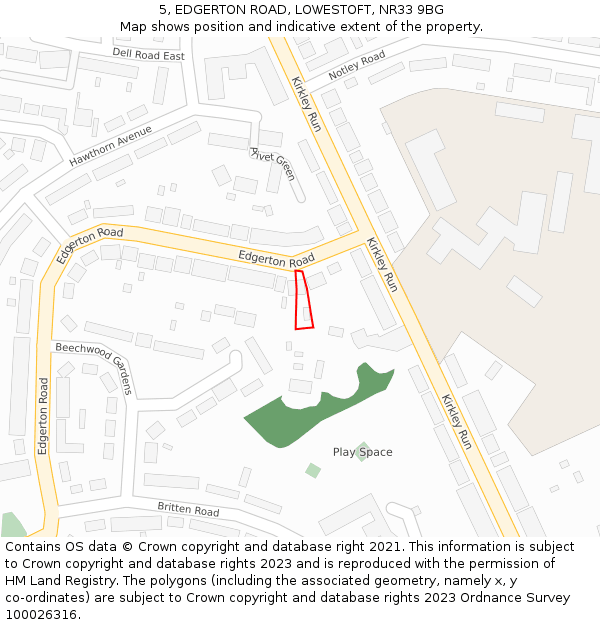 5, EDGERTON ROAD, LOWESTOFT, NR33 9BG: Location map and indicative extent of plot