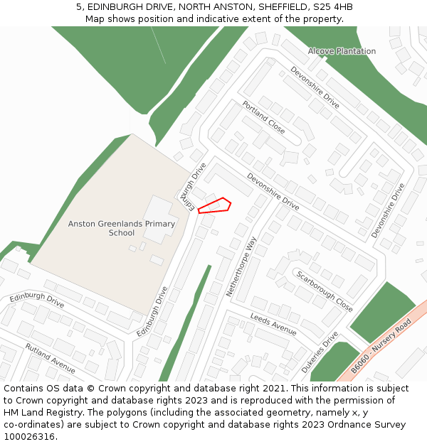 5, EDINBURGH DRIVE, NORTH ANSTON, SHEFFIELD, S25 4HB: Location map and indicative extent of plot