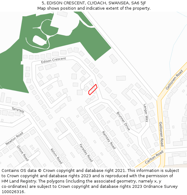 5, EDISON CRESCENT, CLYDACH, SWANSEA, SA6 5JF: Location map and indicative extent of plot