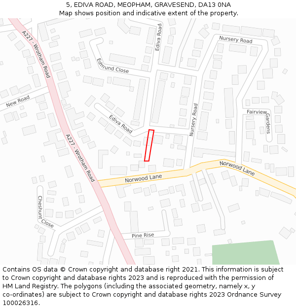 5, EDIVA ROAD, MEOPHAM, GRAVESEND, DA13 0NA: Location map and indicative extent of plot