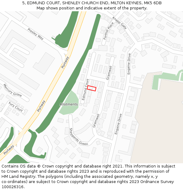 5, EDMUND COURT, SHENLEY CHURCH END, MILTON KEYNES, MK5 6DB: Location map and indicative extent of plot