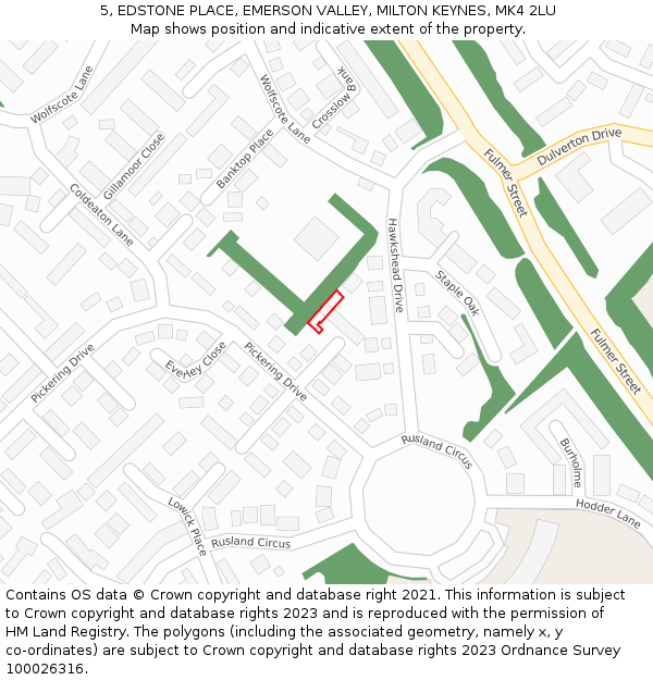 5, EDSTONE PLACE, EMERSON VALLEY, MILTON KEYNES, MK4 2LU: Location map and indicative extent of plot