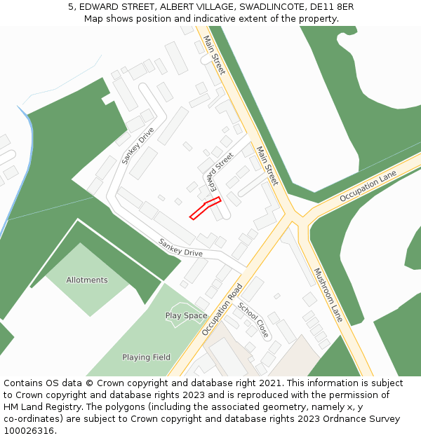 5, EDWARD STREET, ALBERT VILLAGE, SWADLINCOTE, DE11 8ER: Location map and indicative extent of plot