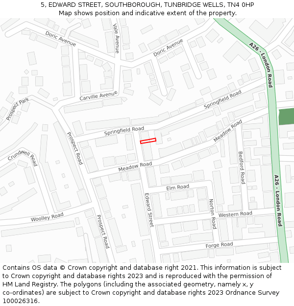 5, EDWARD STREET, SOUTHBOROUGH, TUNBRIDGE WELLS, TN4 0HP: Location map and indicative extent of plot