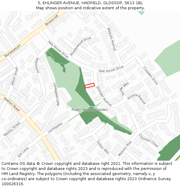 5, EHLINGER AVENUE, HADFIELD, GLOSSOP, SK13 1BL: Location map and indicative extent of plot