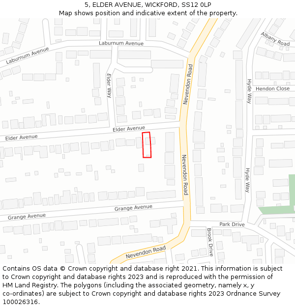 5, ELDER AVENUE, WICKFORD, SS12 0LP: Location map and indicative extent of plot