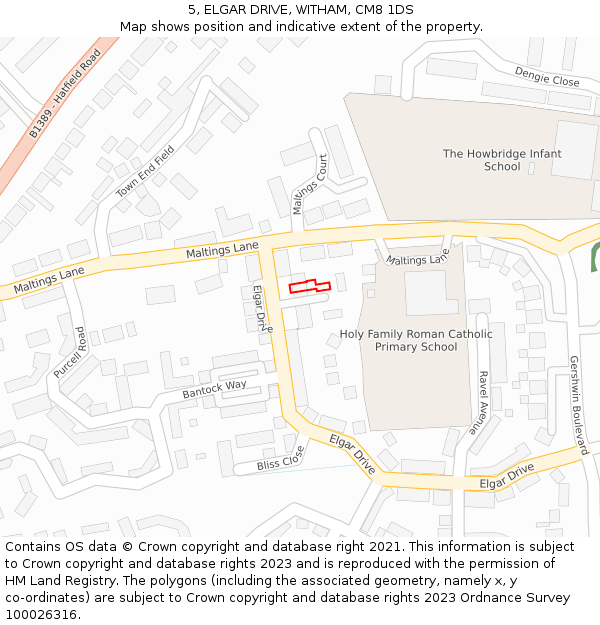 5, ELGAR DRIVE, WITHAM, CM8 1DS: Location map and indicative extent of plot