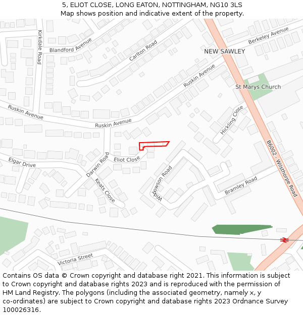 5, ELIOT CLOSE, LONG EATON, NOTTINGHAM, NG10 3LS: Location map and indicative extent of plot