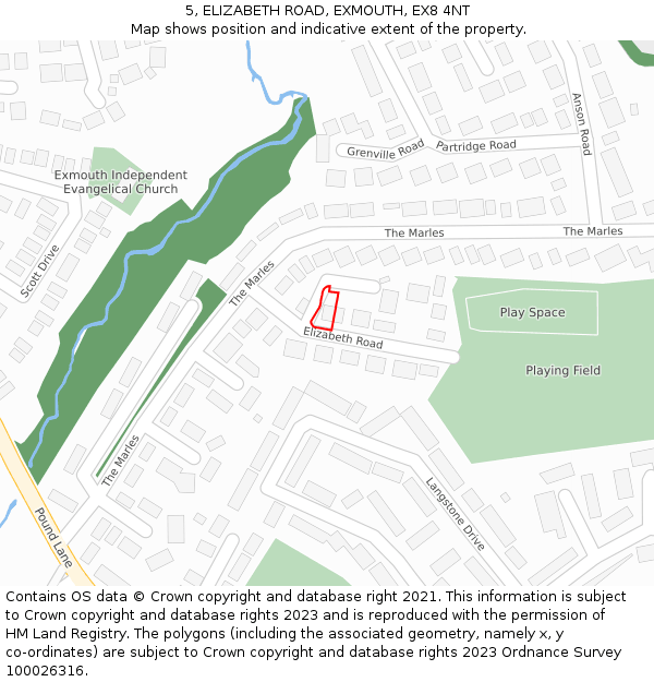 5, ELIZABETH ROAD, EXMOUTH, EX8 4NT: Location map and indicative extent of plot