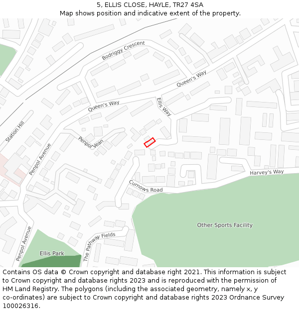 5, ELLIS CLOSE, HAYLE, TR27 4SA: Location map and indicative extent of plot