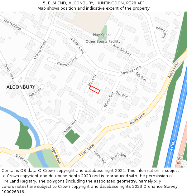 5, ELM END, ALCONBURY, HUNTINGDON, PE28 4EF: Location map and indicative extent of plot