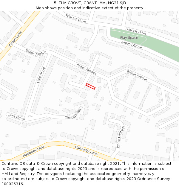 5, ELM GROVE, GRANTHAM, NG31 9JB: Location map and indicative extent of plot