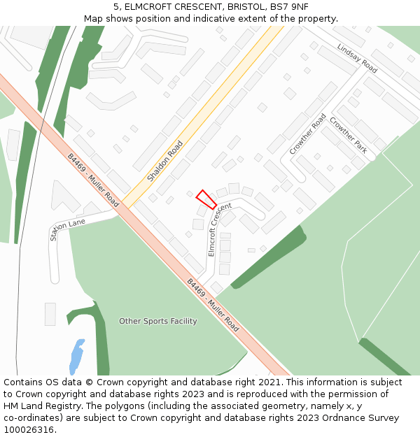 5, ELMCROFT CRESCENT, BRISTOL, BS7 9NF: Location map and indicative extent of plot