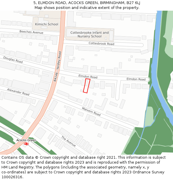 5, ELMDON ROAD, ACOCKS GREEN, BIRMINGHAM, B27 6LJ: Location map and indicative extent of plot