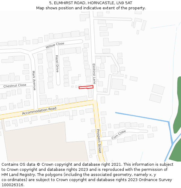 5, ELMHIRST ROAD, HORNCASTLE, LN9 5AT: Location map and indicative extent of plot