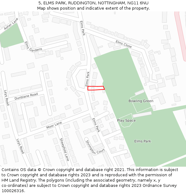 5, ELMS PARK, RUDDINGTON, NOTTINGHAM, NG11 6NU: Location map and indicative extent of plot