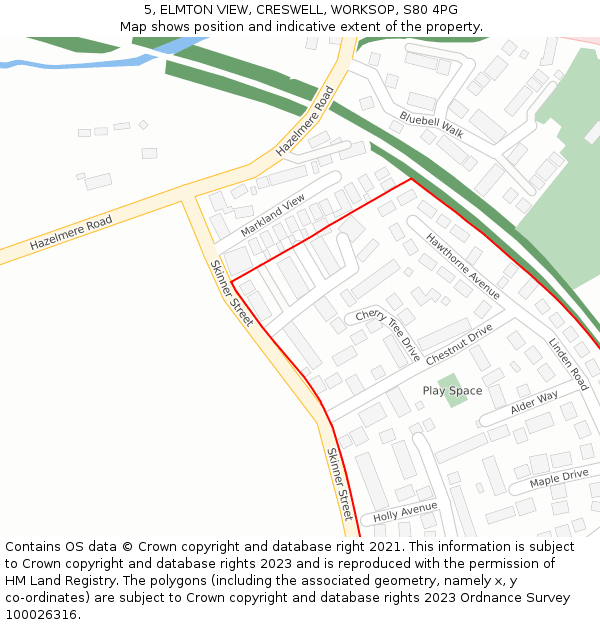 5, ELMTON VIEW, CRESWELL, WORKSOP, S80 4PG: Location map and indicative extent of plot