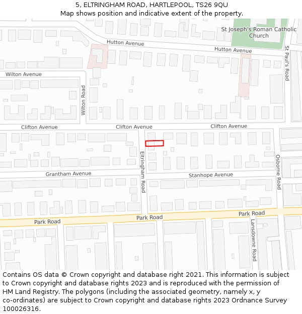 5, ELTRINGHAM ROAD, HARTLEPOOL, TS26 9QU: Location map and indicative extent of plot