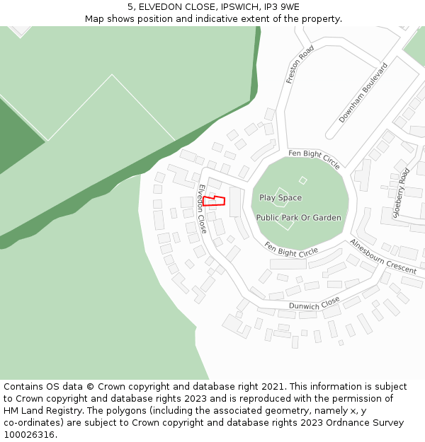 5, ELVEDON CLOSE, IPSWICH, IP3 9WE: Location map and indicative extent of plot