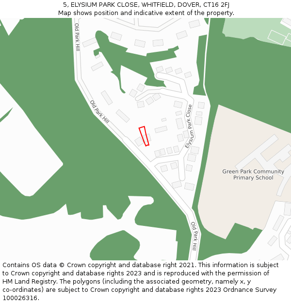 5, ELYSIUM PARK CLOSE, WHITFIELD, DOVER, CT16 2FJ: Location map and indicative extent of plot