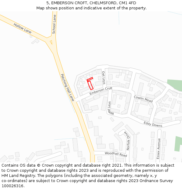 5, EMBERSON CROFT, CHELMSFORD, CM1 4FD: Location map and indicative extent of plot