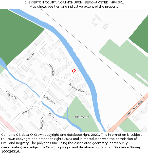 5, EMERTON COURT, NORTHCHURCH, BERKHAMSTED, HP4 3XL: Location map and indicative extent of plot