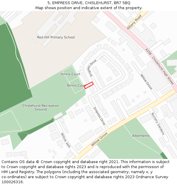 5, EMPRESS DRIVE, CHISLEHURST, BR7 5BQ: Location map and indicative extent of plot