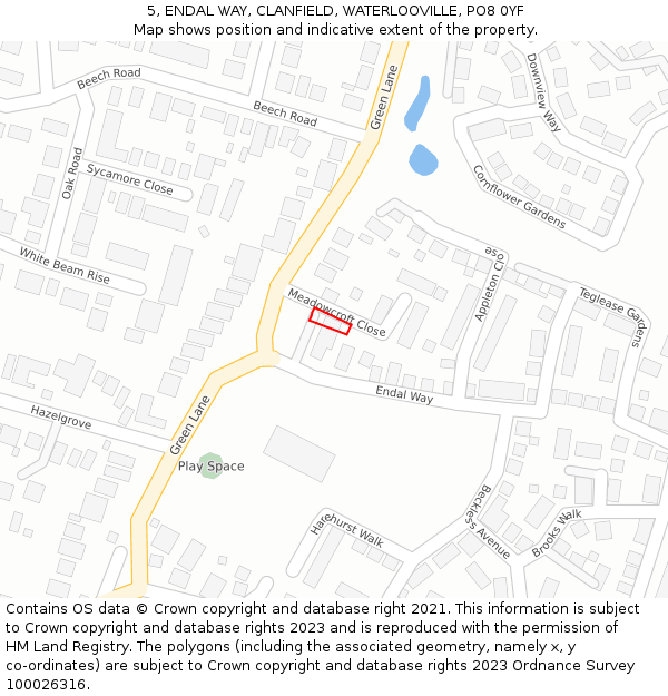 5, ENDAL WAY, CLANFIELD, WATERLOOVILLE, PO8 0YF: Location map and indicative extent of plot