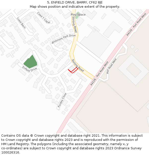 5, ENFIELD DRIVE, BARRY, CF62 8JE: Location map and indicative extent of plot