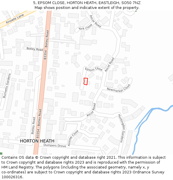 5, EPSOM CLOSE, HORTON HEATH, EASTLEIGH, SO50 7NZ: Location map and indicative extent of plot