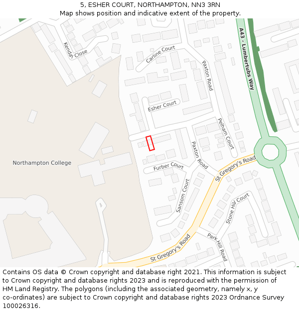 5, ESHER COURT, NORTHAMPTON, NN3 3RN: Location map and indicative extent of plot