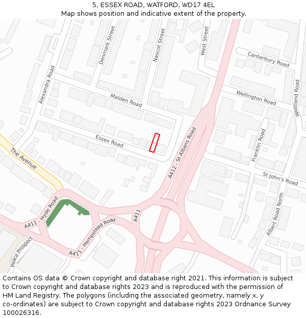 5, ESSEX ROAD, WATFORD, WD17 4EL: Location map and indicative extent of plot