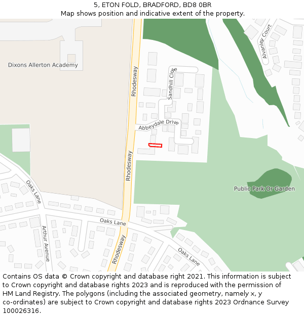 5, ETON FOLD, BRADFORD, BD8 0BR: Location map and indicative extent of plot