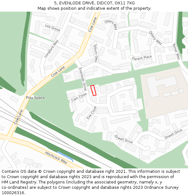 5, EVENLODE DRIVE, DIDCOT, OX11 7XG: Location map and indicative extent of plot