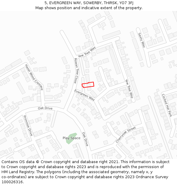 5, EVERGREEN WAY, SOWERBY, THIRSK, YO7 3FJ: Location map and indicative extent of plot