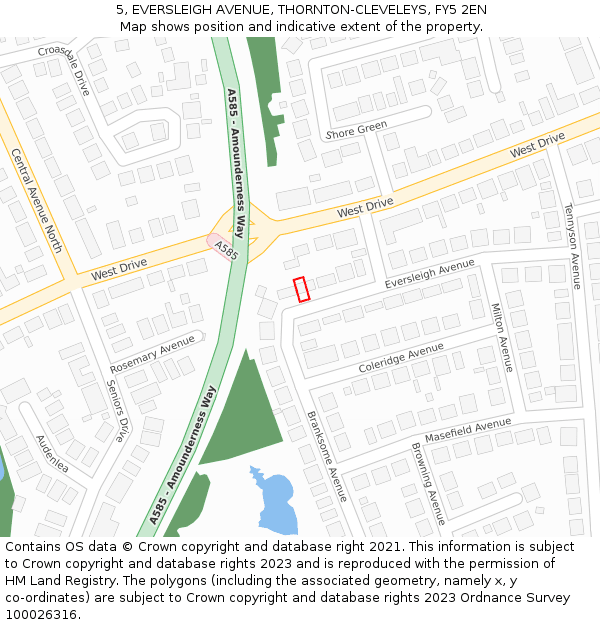 5, EVERSLEIGH AVENUE, THORNTON-CLEVELEYS, FY5 2EN: Location map and indicative extent of plot