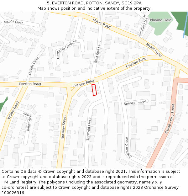 5, EVERTON ROAD, POTTON, SANDY, SG19 2PA: Location map and indicative extent of plot