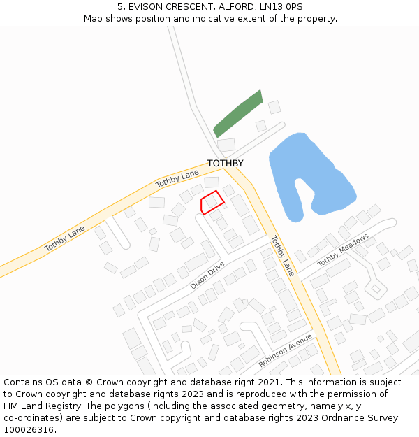 5, EVISON CRESCENT, ALFORD, LN13 0PS: Location map and indicative extent of plot