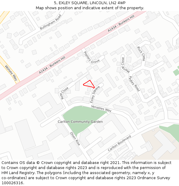 5, EXLEY SQUARE, LINCOLN, LN2 4WP: Location map and indicative extent of plot