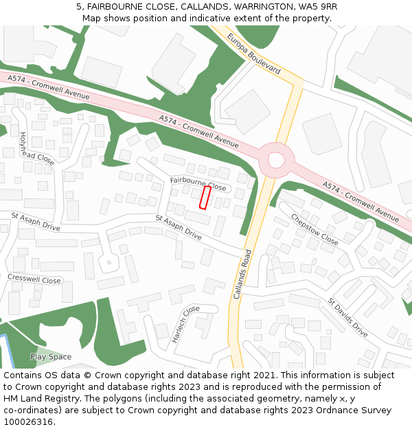 5, FAIRBOURNE CLOSE, CALLANDS, WARRINGTON, WA5 9RR: Location map and indicative extent of plot