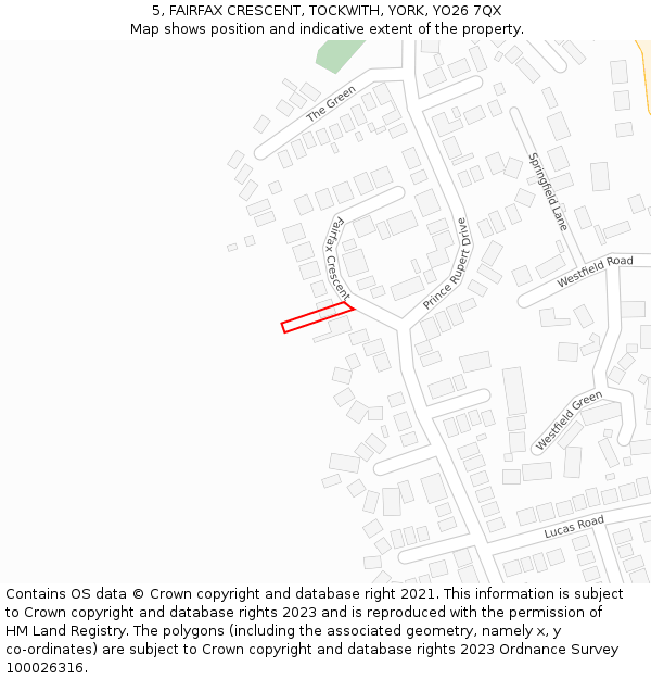 5, FAIRFAX CRESCENT, TOCKWITH, YORK, YO26 7QX: Location map and indicative extent of plot