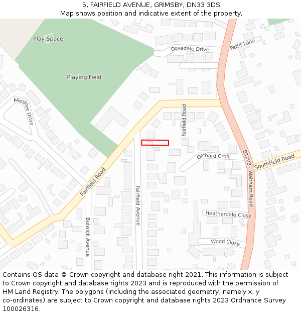 5, FAIRFIELD AVENUE, GRIMSBY, DN33 3DS: Location map and indicative extent of plot