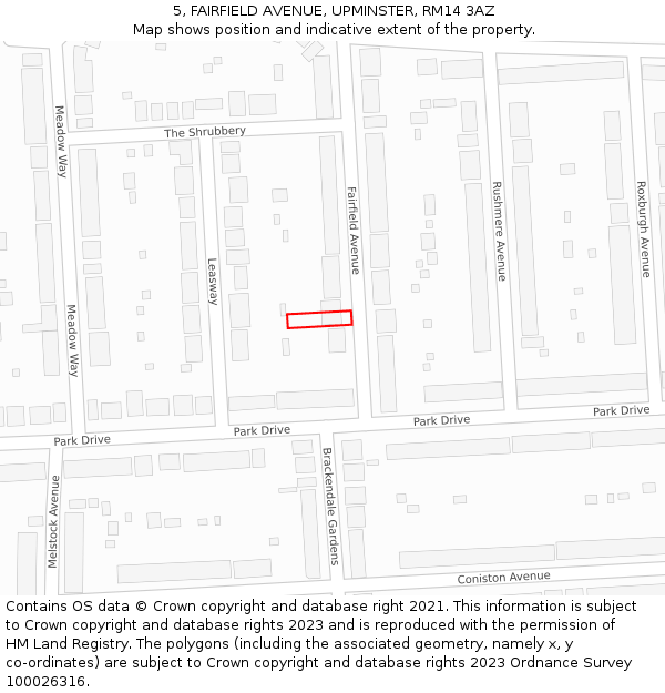 5, FAIRFIELD AVENUE, UPMINSTER, RM14 3AZ: Location map and indicative extent of plot