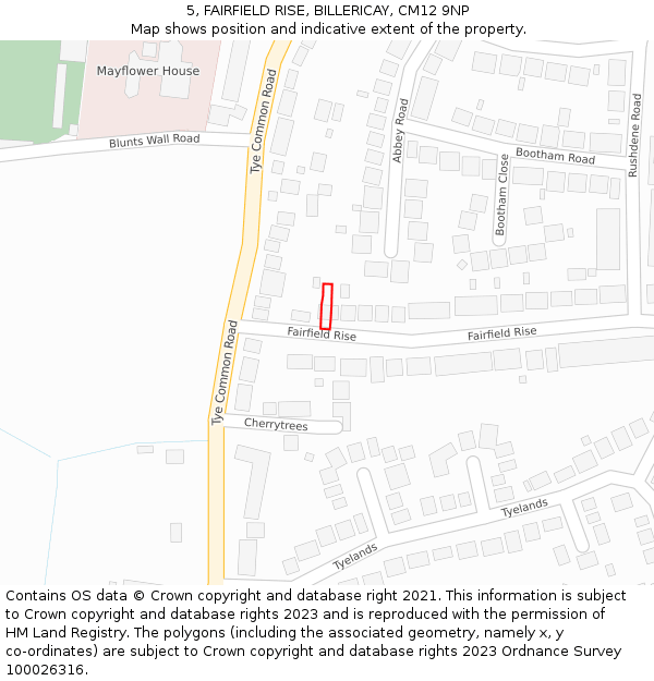 5, FAIRFIELD RISE, BILLERICAY, CM12 9NP: Location map and indicative extent of plot