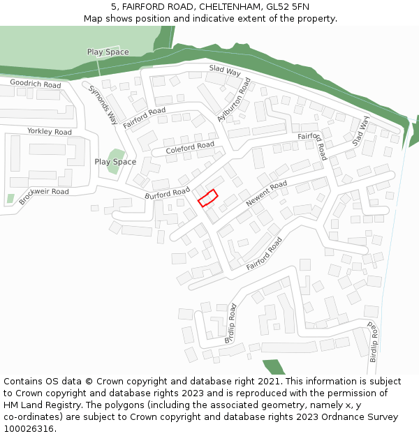 5, FAIRFORD ROAD, CHELTENHAM, GL52 5FN: Location map and indicative extent of plot